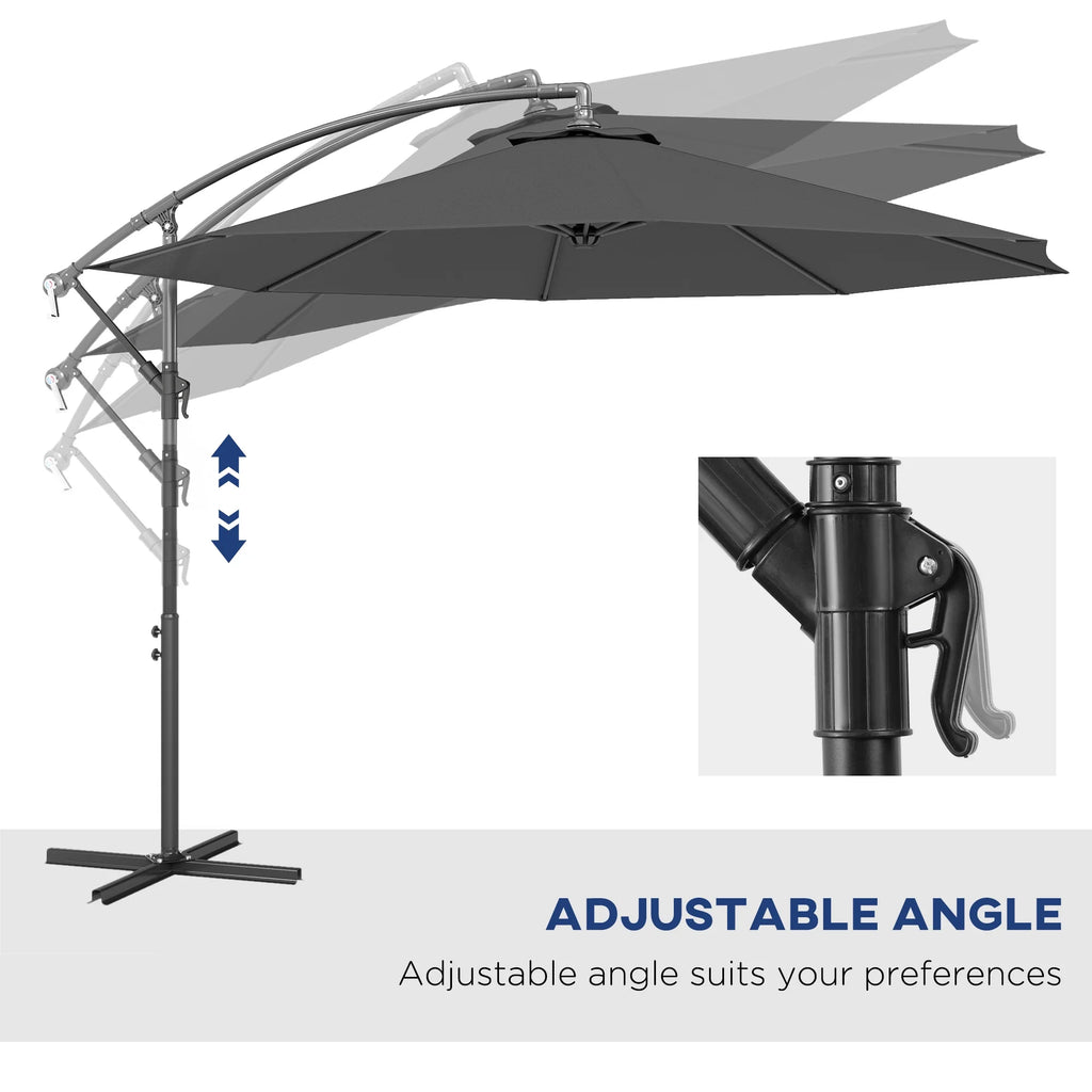 Outsunny 10' Cantilever Hanging Tilt Offset Patio Umbrella with UV & Water Fighting Material and Cross Base (Weight Not Included), Gray