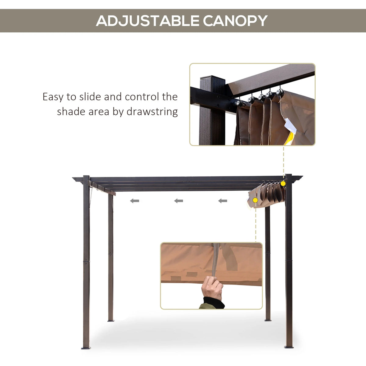 Outsunny 10' x 10' Pergola with Retractable Shade Canopy, Aluminum, Gray