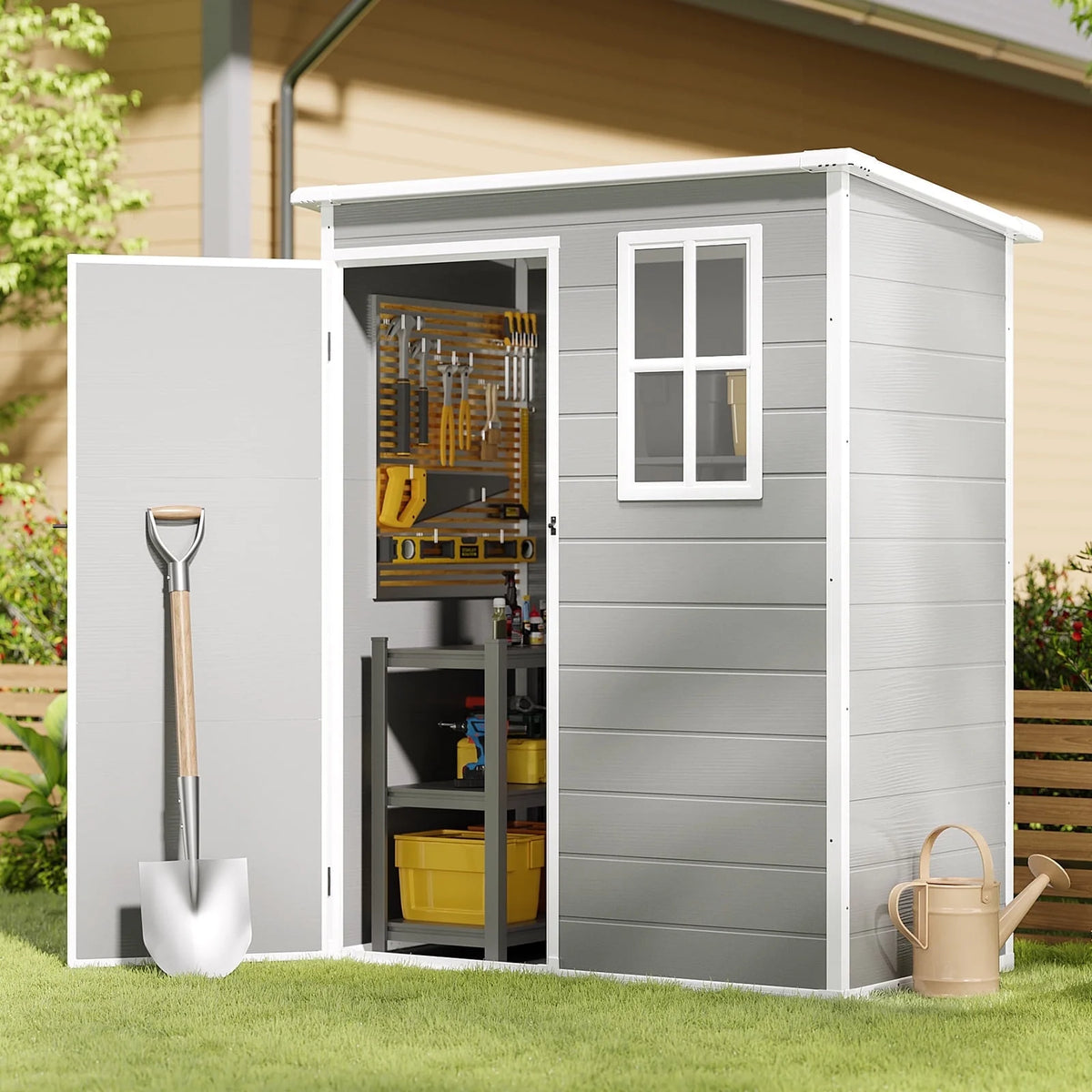 5x3ft 16.6 sq. ft. Outdoor Storage Shed, Asofer Resin Storage Shed, Plastic Garden Shed for Garden, Gray