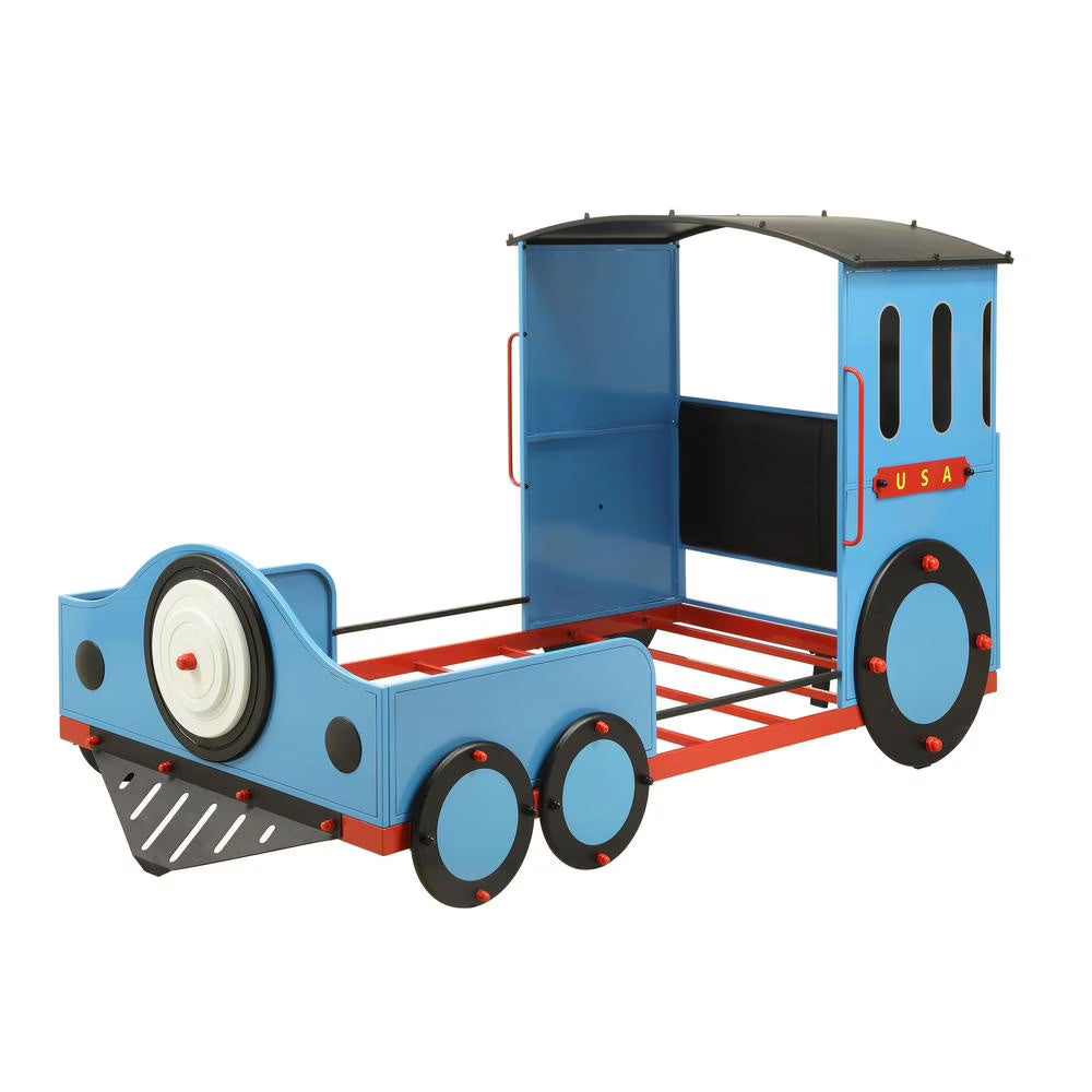 ACME Tobi Train Twin Bed with Metal Frame in Blue and Red and Black