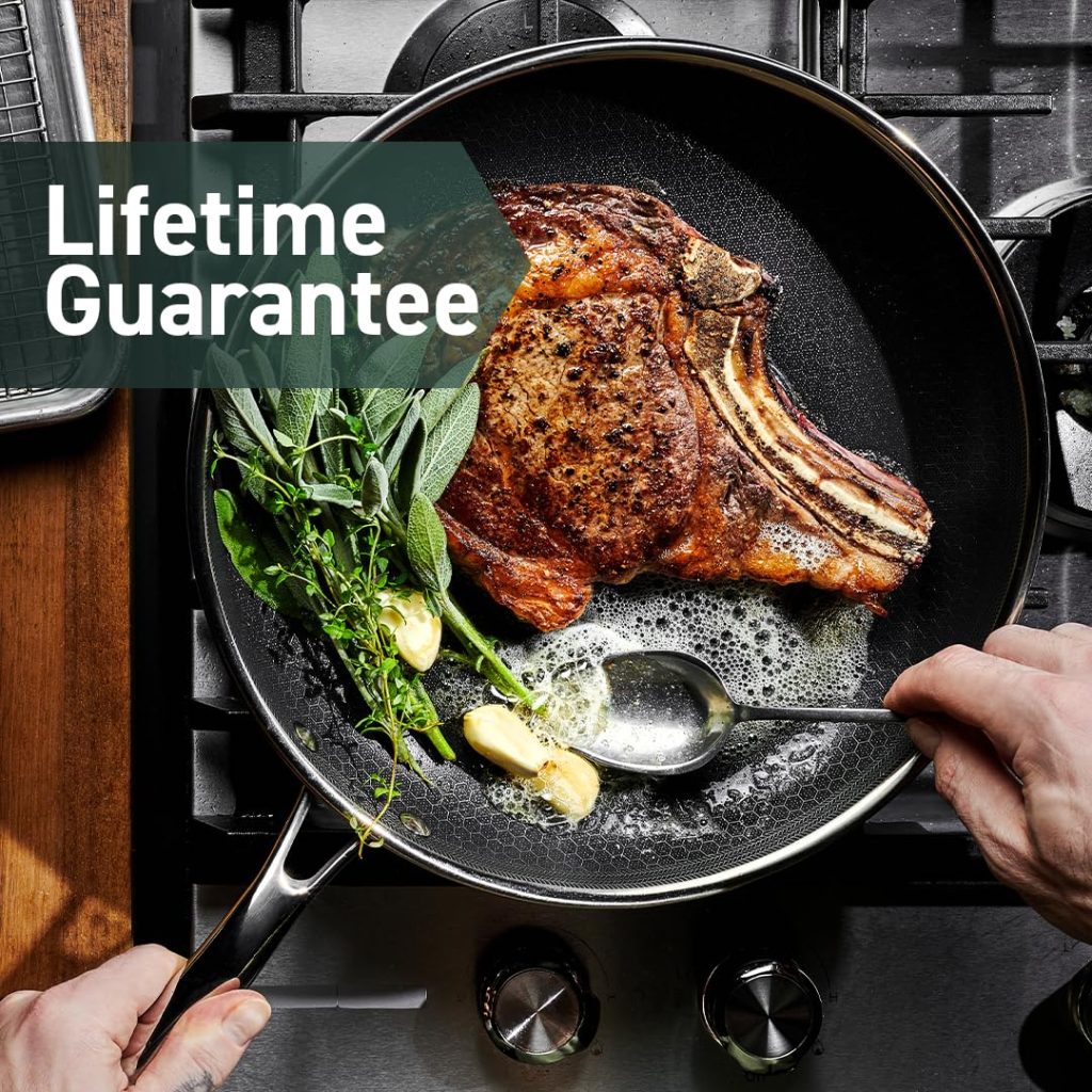 HexClad 12-Inch Hybrid Nonstick Fry Pan with Glass Lid, Oven & Dishwasher Safe, Silver