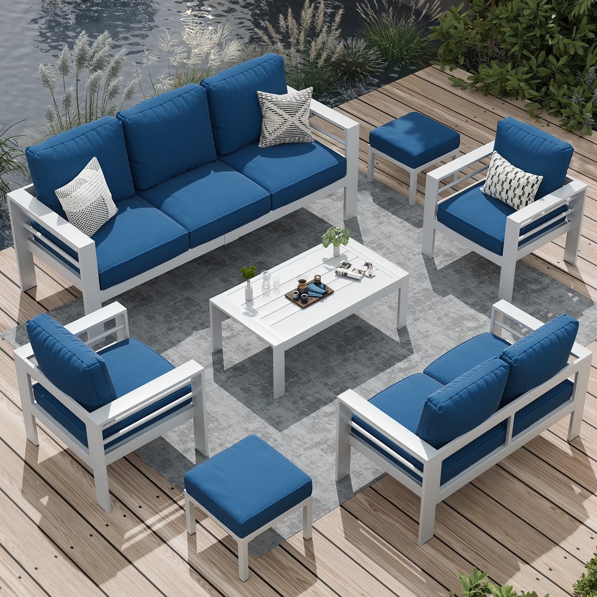 AECOJOY Aluminum Outdoor Furniture Set, 7 Pieces Metal Patio Furniture on sale Outdoor Couch Patio Conversation Set - Light Grey