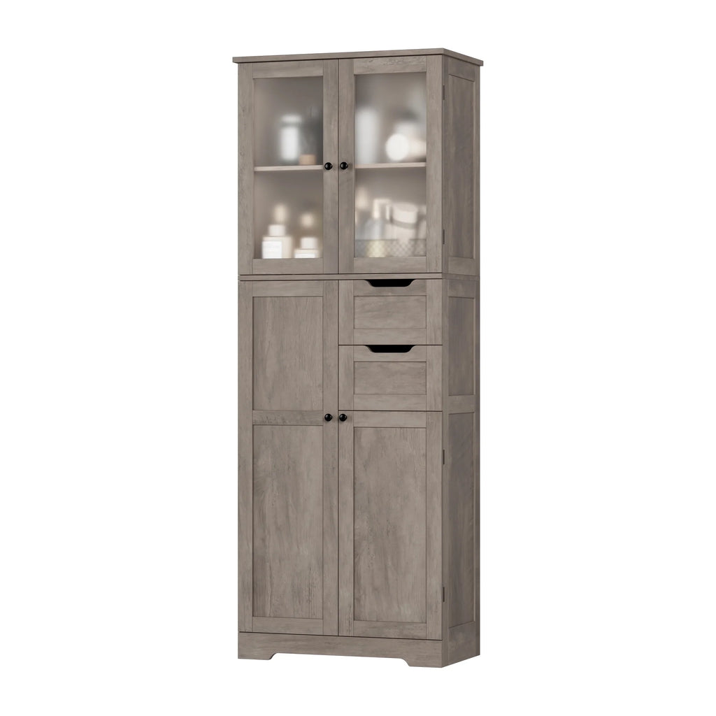 Homfa 67" Tall Bathroom Cabinet, White Linen Cabinet with Doors and Removable Drawers, Kitchen Cupboard