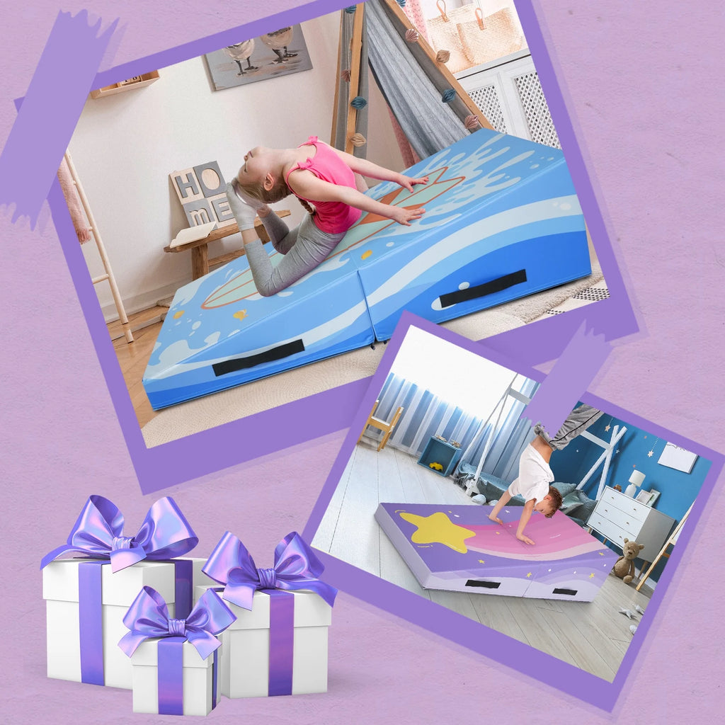 Kangaroo Hoppers Incline Gymnastics Mat, 48 x24 x14 Folding Wedge for Kids Tumbling, Skill Training, Multiple Colors Cheese Mat for Gymnastics, Home Gym Exercise