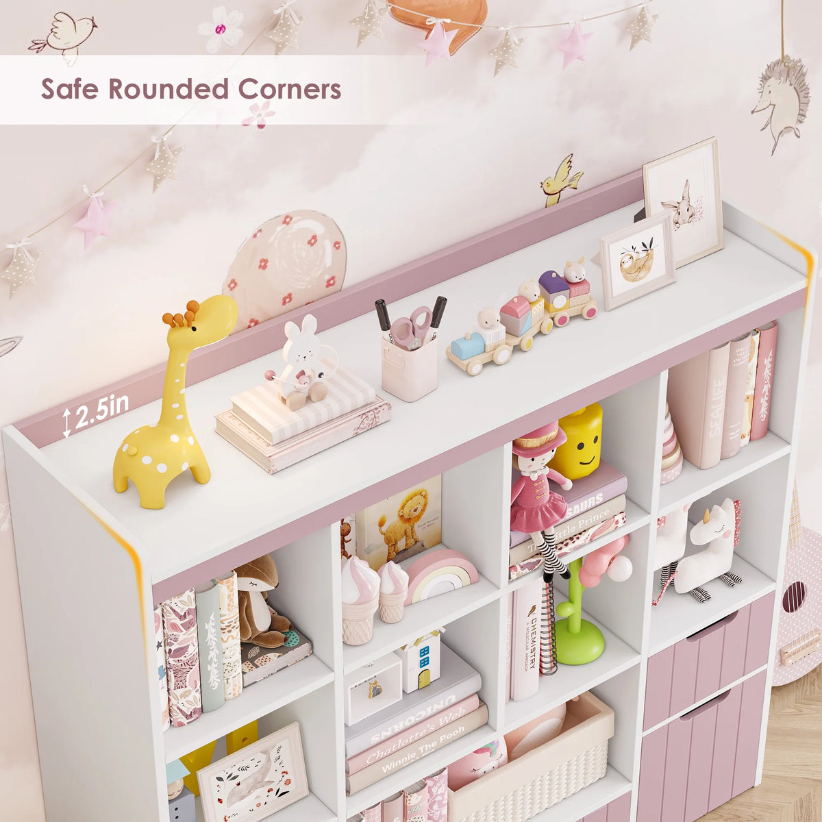 Homfa Kids Toy Storage Organizer with Cubby, Kids Toy Storage Chest with Removable Drawers, Kids Bookcase for Playroom Bedroom Living Room, Gray