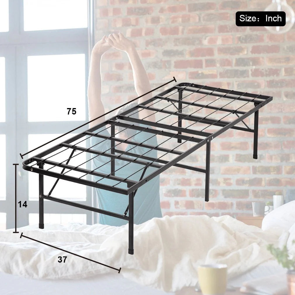 Platform Bed Frame Twin Metal Folding Base Mattress Foundation Frame 14 Inch Portable Heavy-Duty Replaces Box Spring with Black Steel