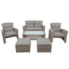 4 Piece Outdoor Patio Furniture Sets All Weather Outdoor Sofa PE Garden Furniture Wicker Rattan Patio Conversation Set with Glass Table & Beige Cushions