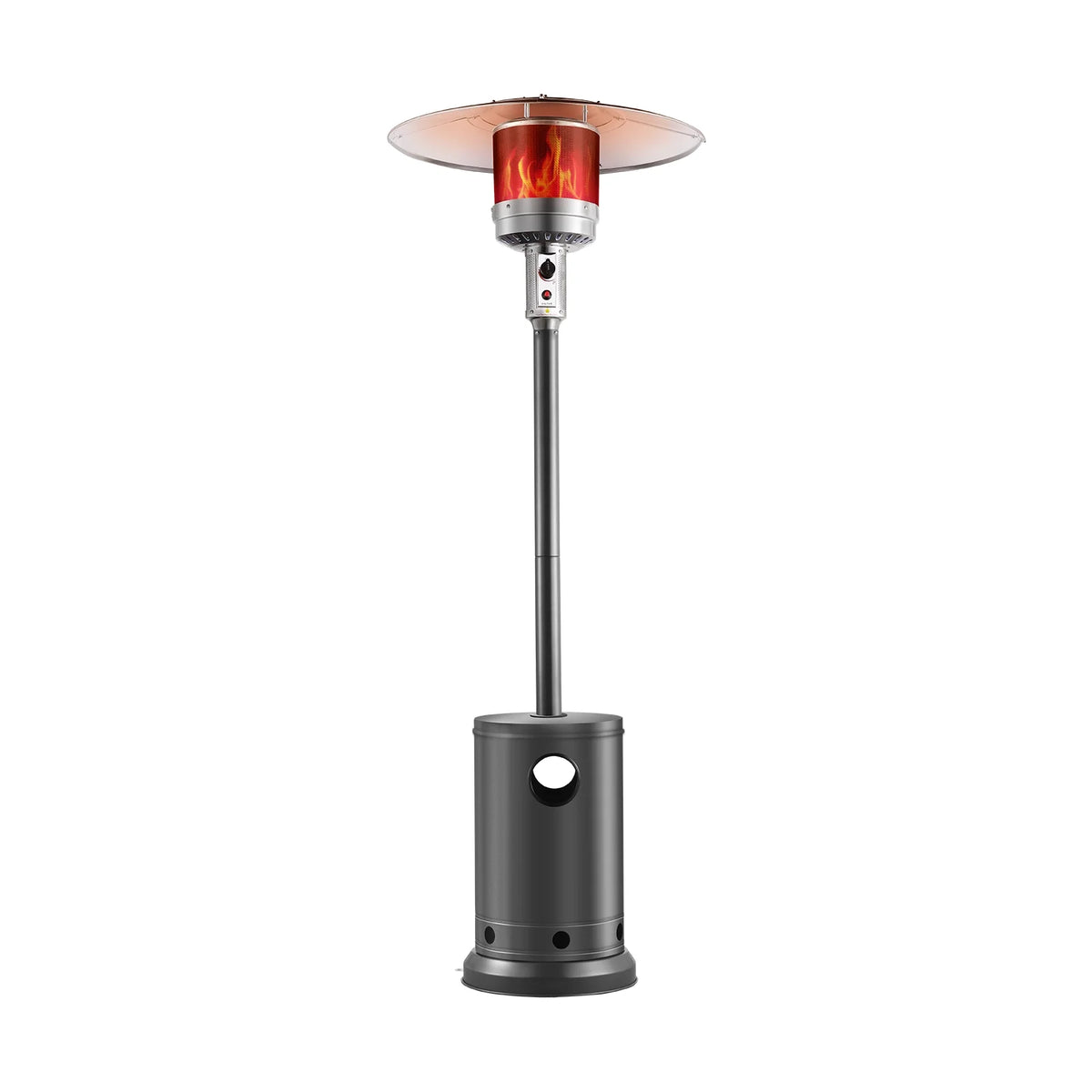 KFFKFF Outdoor Patio Heater, 50000BTU Propane Powered, Elegant Hammered Finish with Circular Table Feature, Durable Metal Burner & Portable Wheels, Ideal for Garden, Patio, Party, Backyard