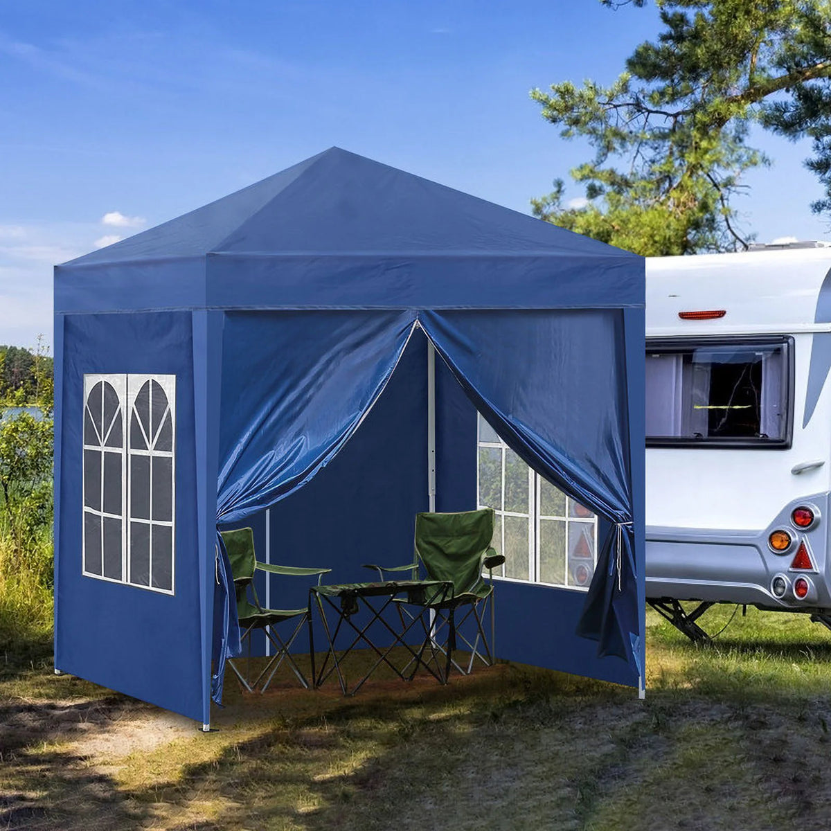 Clipop Portable 10x10ft Pop Up Gazebo, Instant Canopy Waterproof Anti-UV Shelter with 4 Side Panels & Carry Bag,Blue