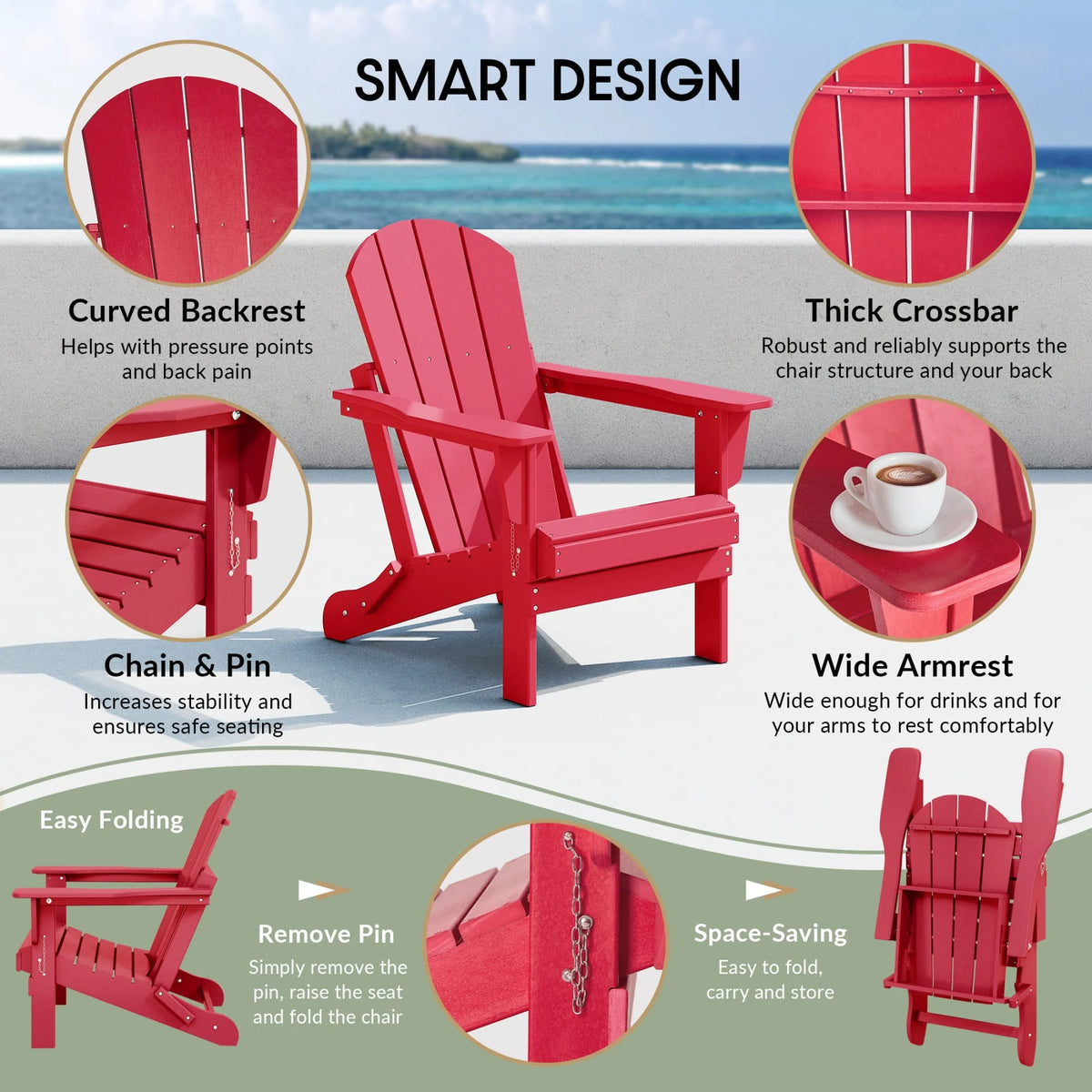 Westintrends Outdoor Folding HDPE Adirondack Chair, Patio Seat, Weather Resistant, Dark Brown