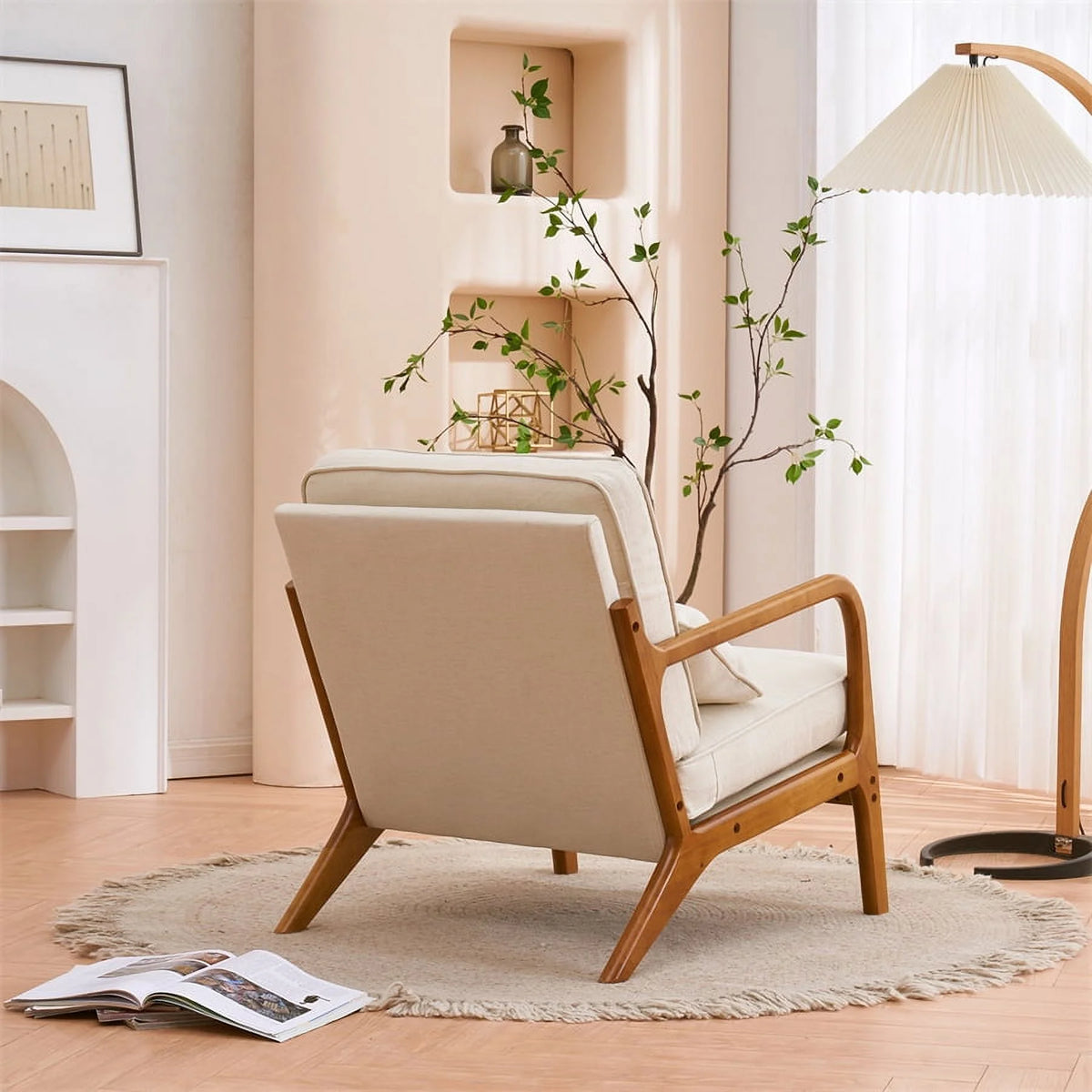 Modern Accent Chair, Upholstered Armchair with Wood Frame, Bronzing Cloth Single Sofa Chair with Lumbar Pillow for Living Room Bedroom Apartment, Orange