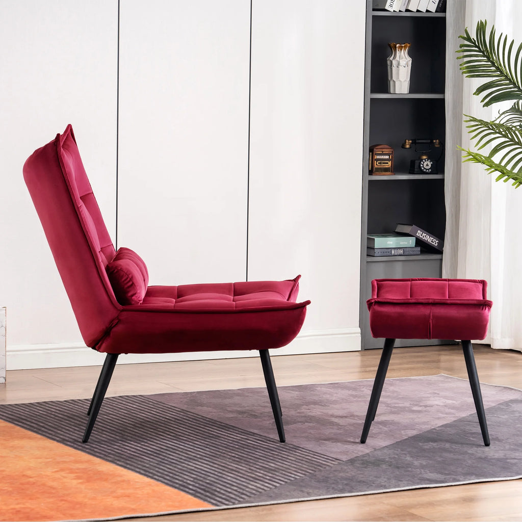 MCombo Accent Chair with Ottoman, Velvet Modern Chairs with Metal Legs for Living Room 4079 (Yellow)
