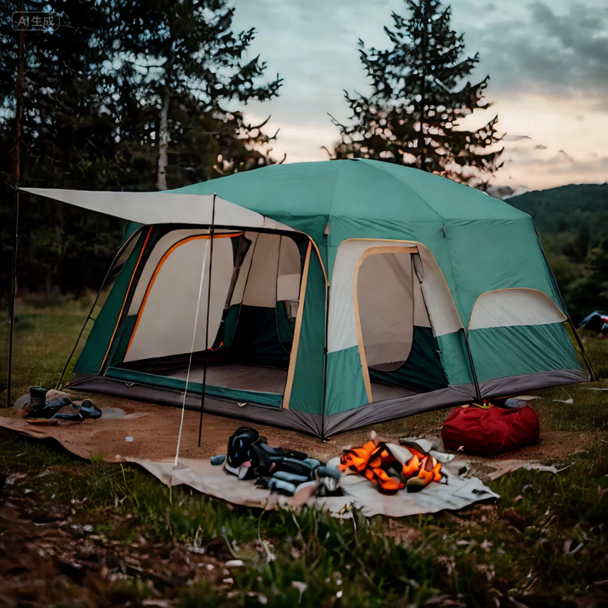 Mapskey 4 Person Tent for Camping , Family Cabin with Mesh Door Ventilation Windows for Beach Hiking Backpacking
