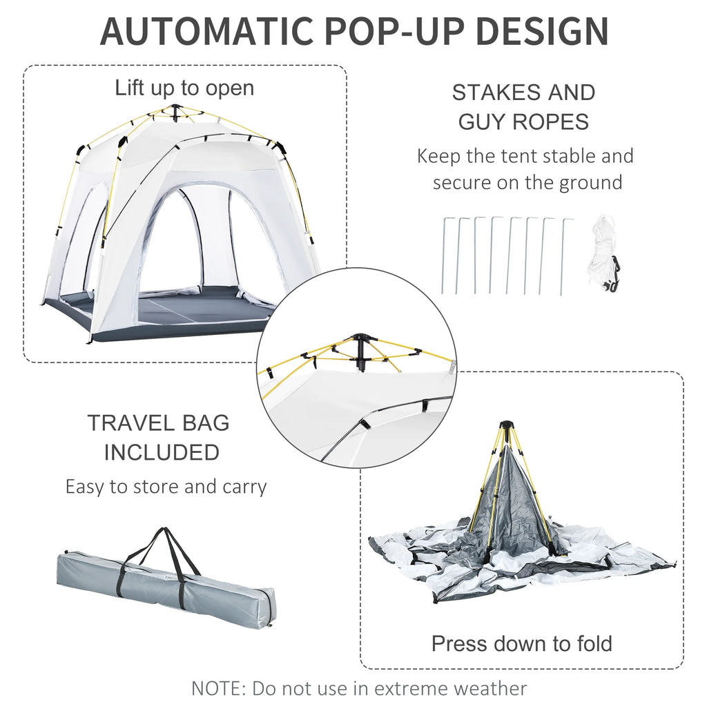Outsunny Camping Tents 4 Person Pop Up Tent w/ Windows, Doors, Blue