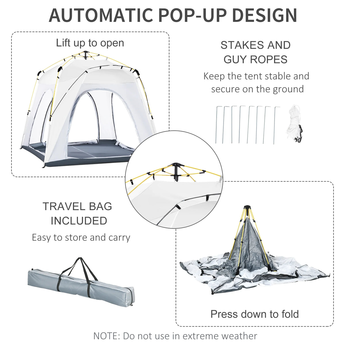 Outsunny Camping Tents 4 Person Pop Up Tent w/ Windows, Doors, Blue