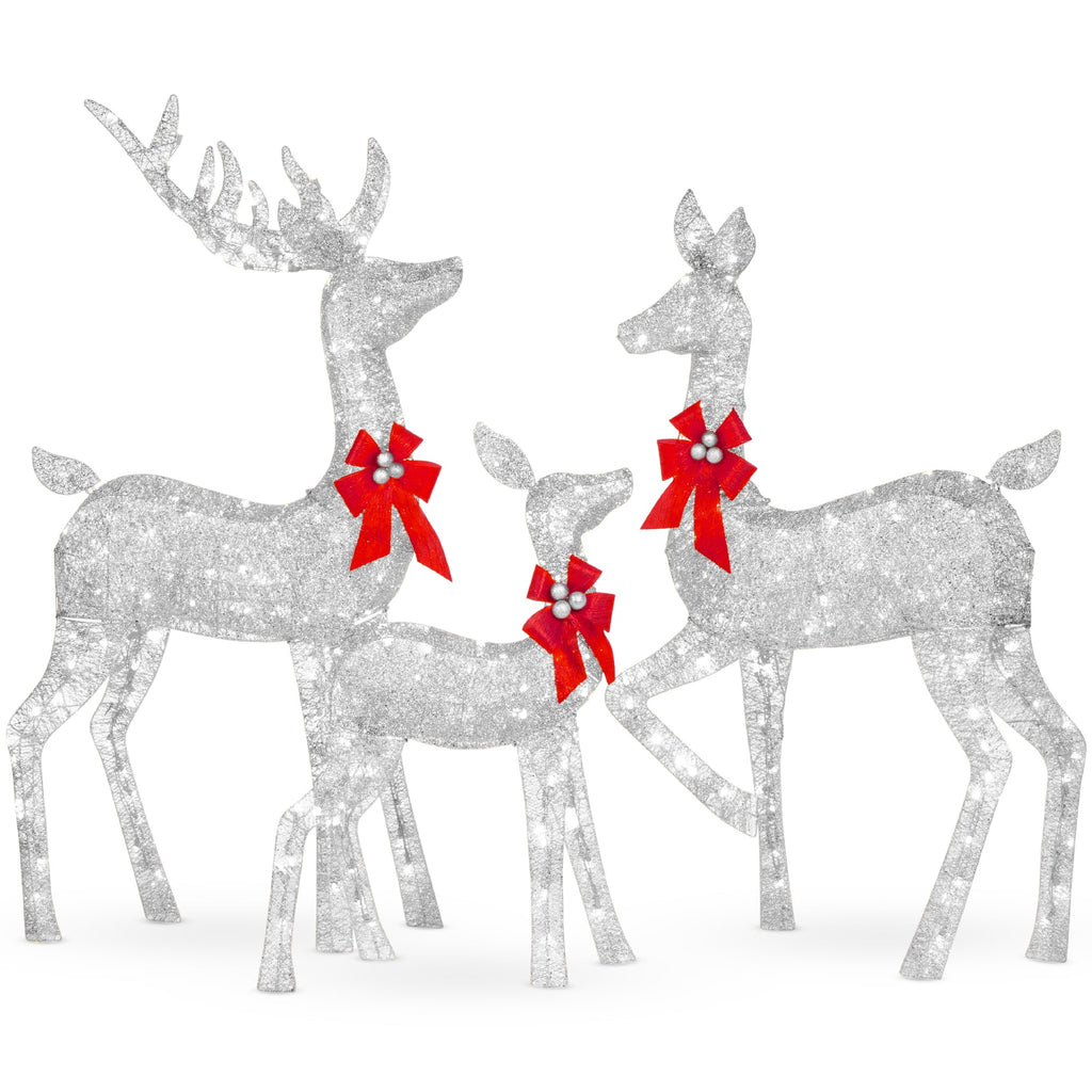 Best Choice Products 6.5ft 3-Piece Lighted Christmas Deer Set Outdoor Yard Decoration w/ 385 LED Lights, Stakes - Gold