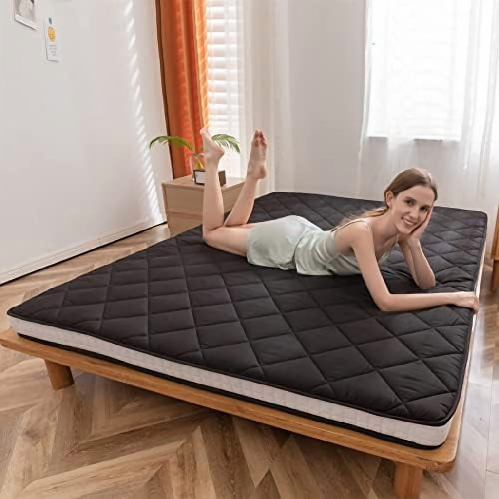 Japanese Floor Futon Mattress King Size, Floor Bed for Adults, Roll Up Folding Mattress, Diamond Patterned Japanese Futon Bed, Dark Grey