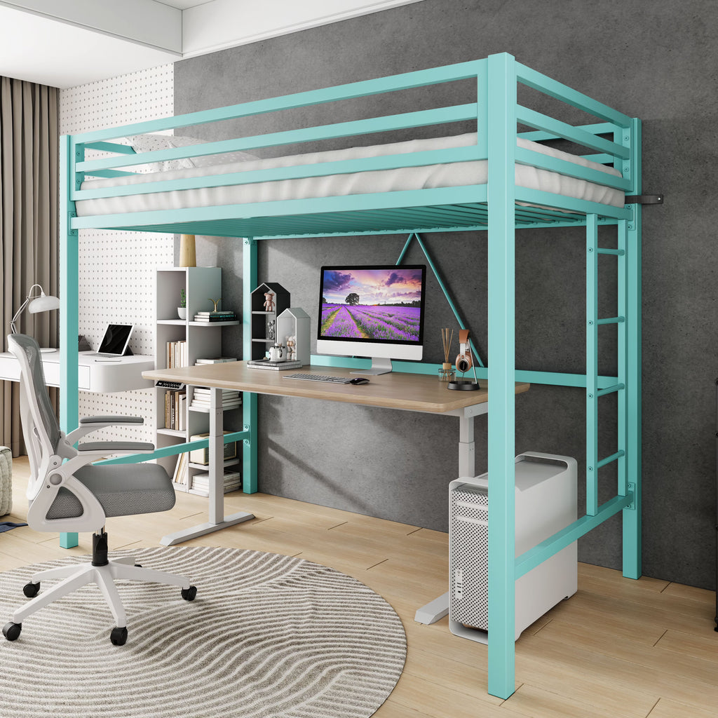 Amolife Twin Size Heavy Duty Metal Loft Bed with Removable Ladder & Full-Length Guardrail, Black