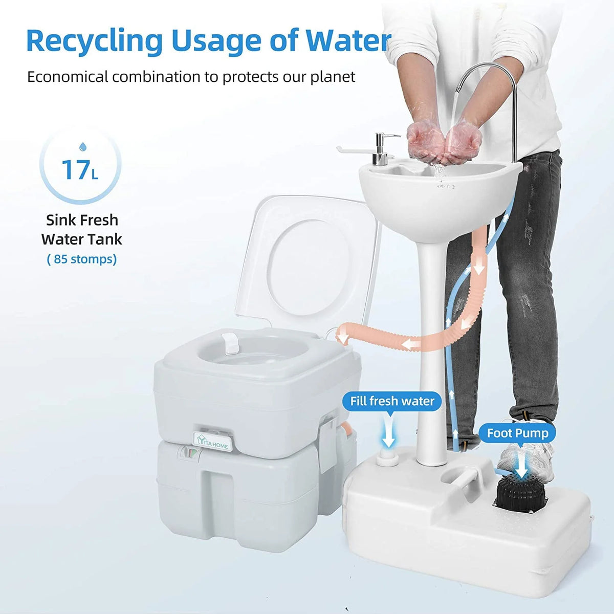 Portable Sink Camping Hand Washing Station with 17 L Wash Basin Stand for Outdoor Camping