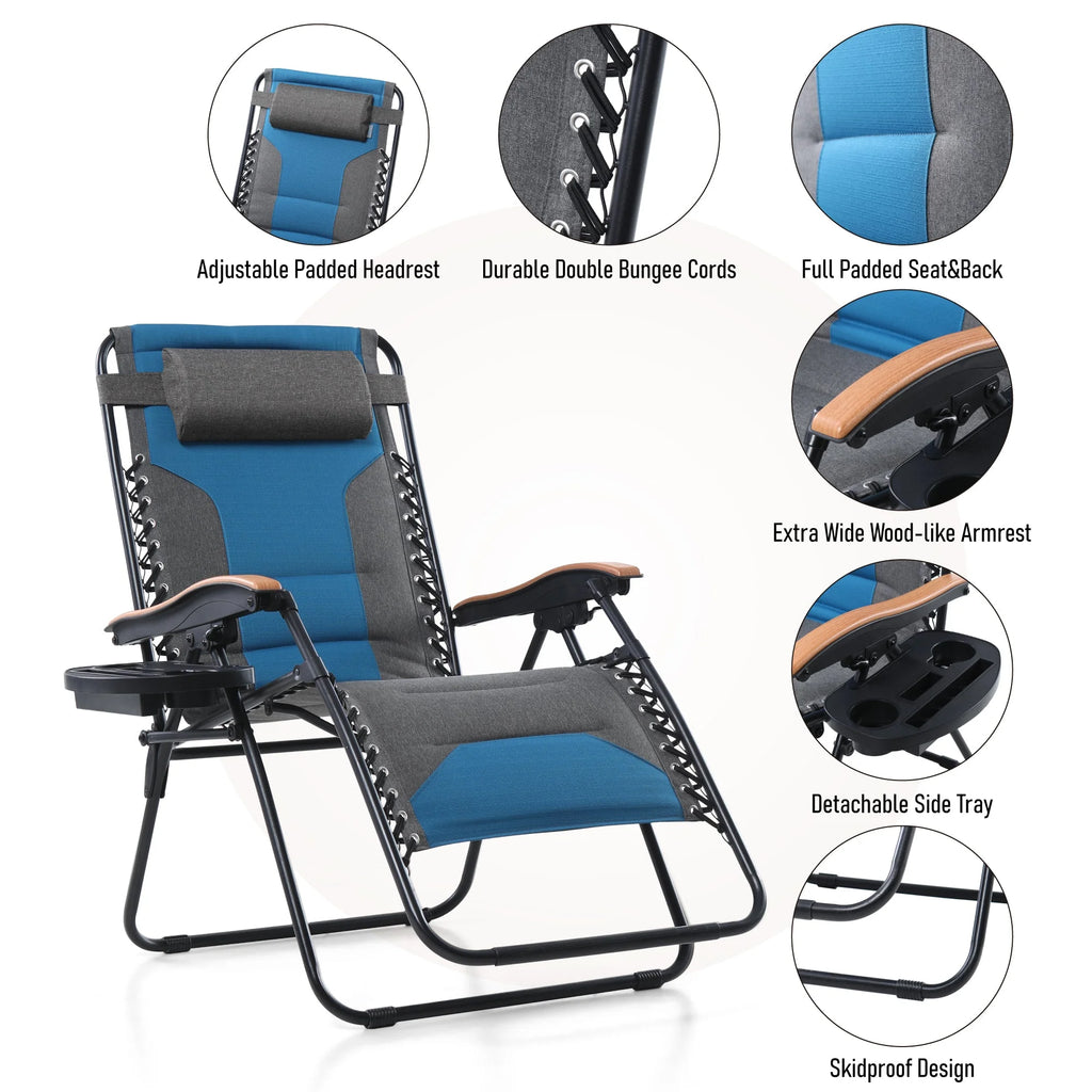 Sophia&William 2 Pieces Outdoor Oversized Padded Zero Gravity Chairs - Grey