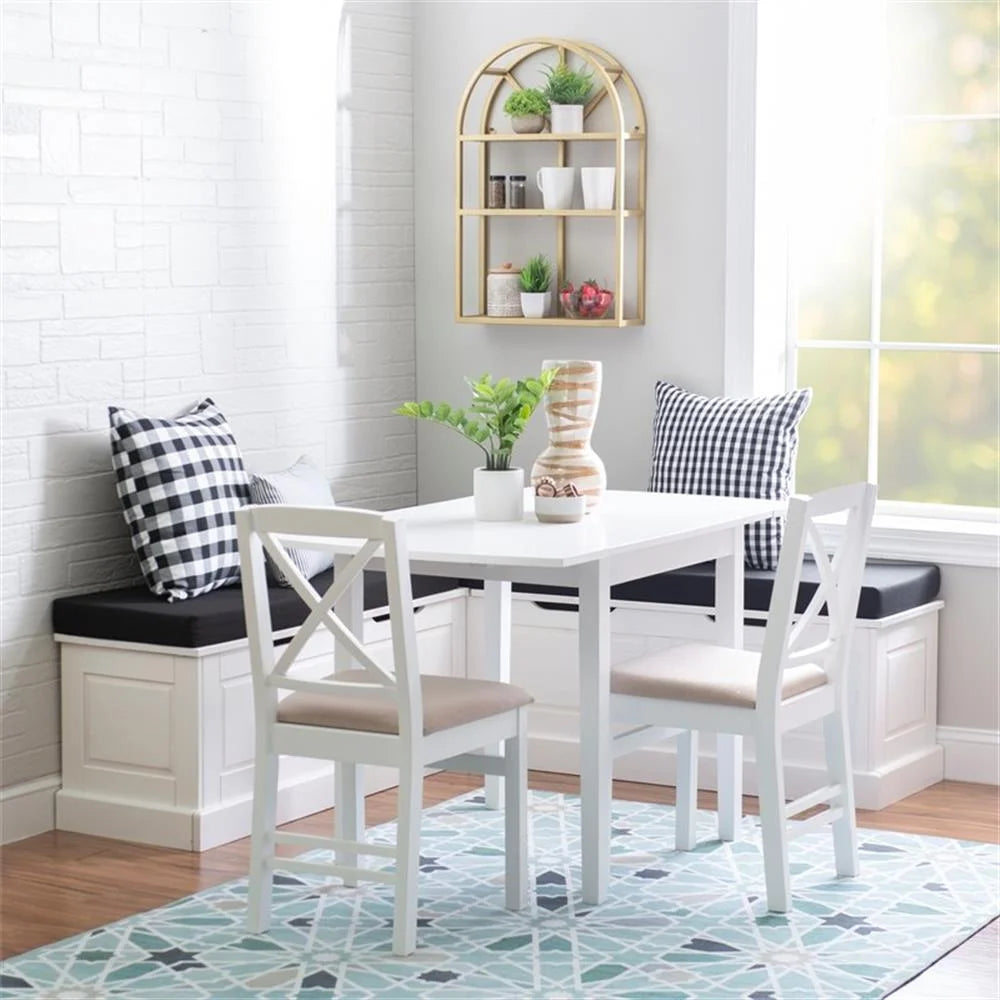 Pemberly Row Natural White Wood Nook With Green Polyester Fabric Cushions