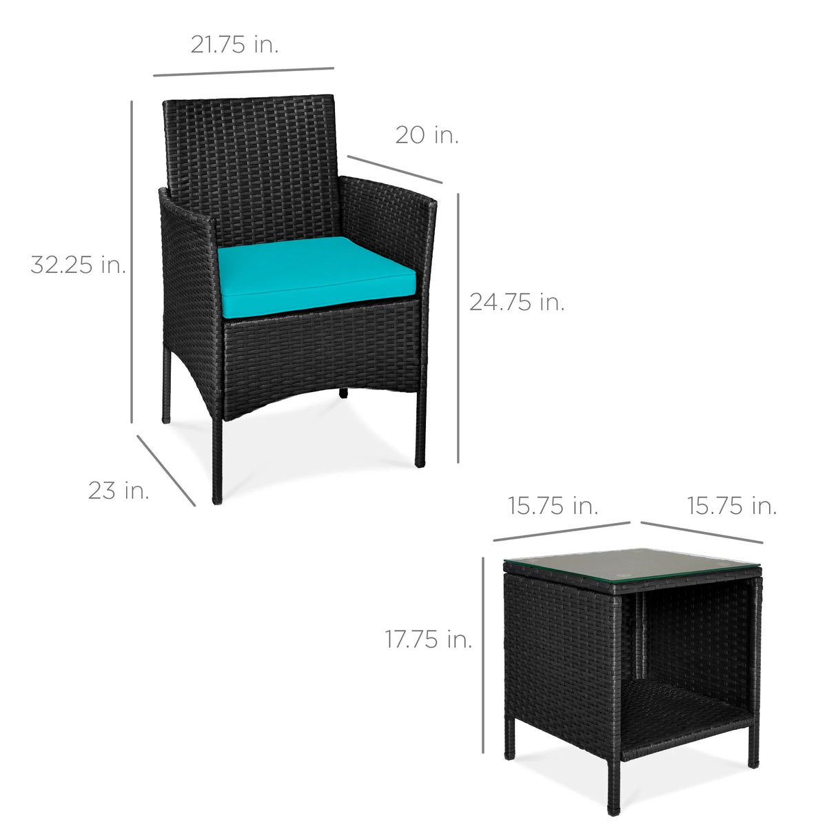 Best Choice Products 3-Piece Outdoor Wicker Conversation Patio Bistro Set, w/ 2 Chairs, Table - Gray/Navy