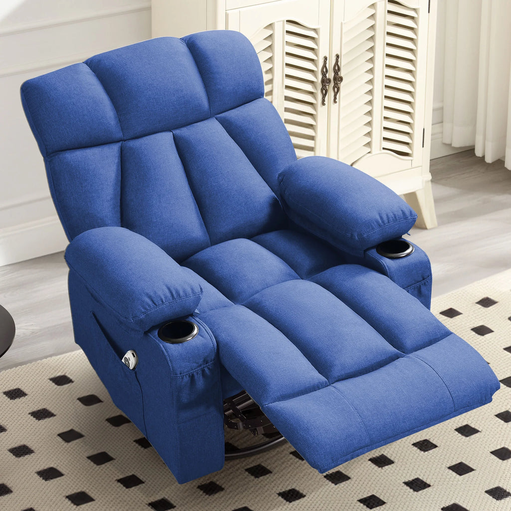 JONPONY Manual Recliner Chair with Heat Therapy and Massage Function, Heavy Duty Reclining Mechanism Massage Chair, Elderly Single Rocker Sofa with Cup Holders for Bedroom Home Theater,Grey