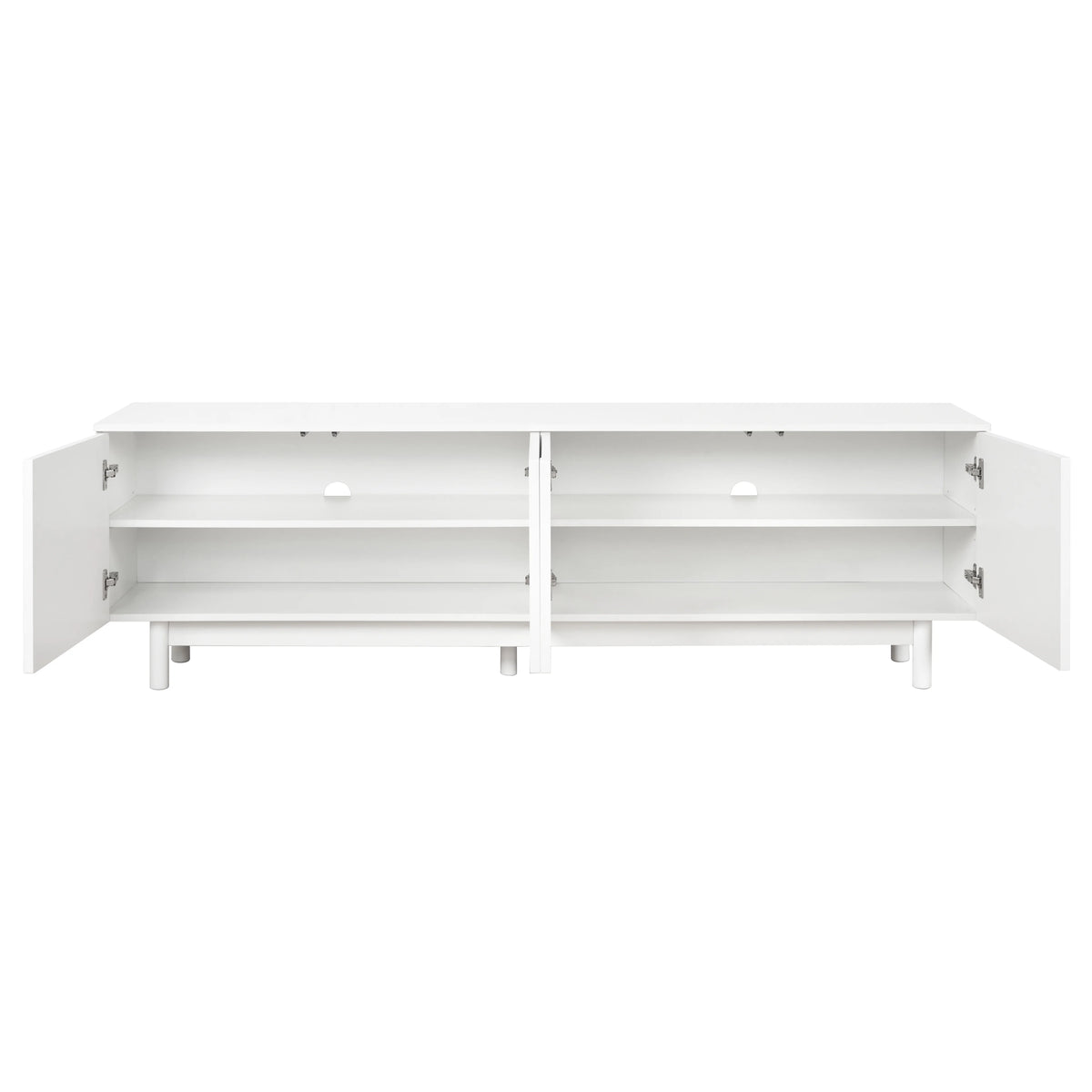 71" Graceful TV Stand with Arch Cabinets Minimalist Media Console for 78" TVs, White Entertainment Center with Solid Wood Legs & Adjustable Shelves