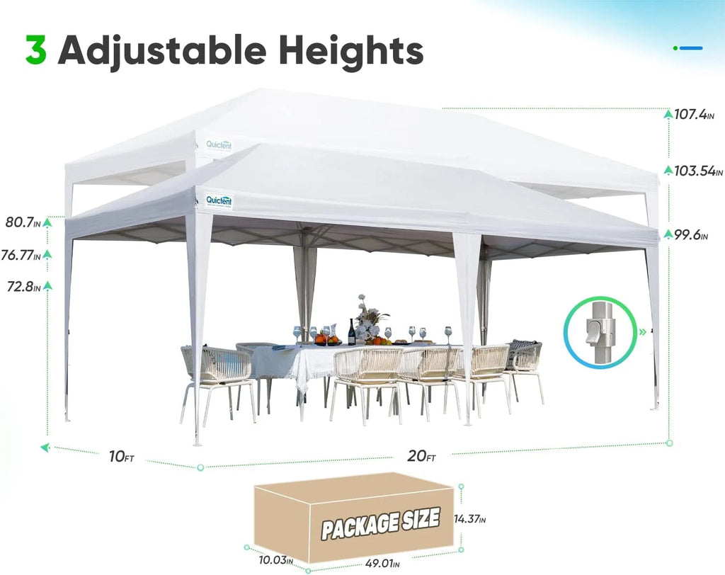 Quictent 10x20ft Easy Pop up Canopy Tent Instant Outdoor Canopy Shelter Folding Party Tent, White