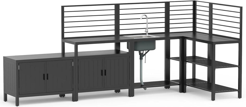 Domi Outdoor Kitchen Series 5-Piece Modular Outdoor Kitchen, Aluminum Storage Islands Sink Table, Corner Bar Cabinet Grill Storage Cabinet with Protective Cover, Outdoor Kitchen for Deck, Patio, Backy