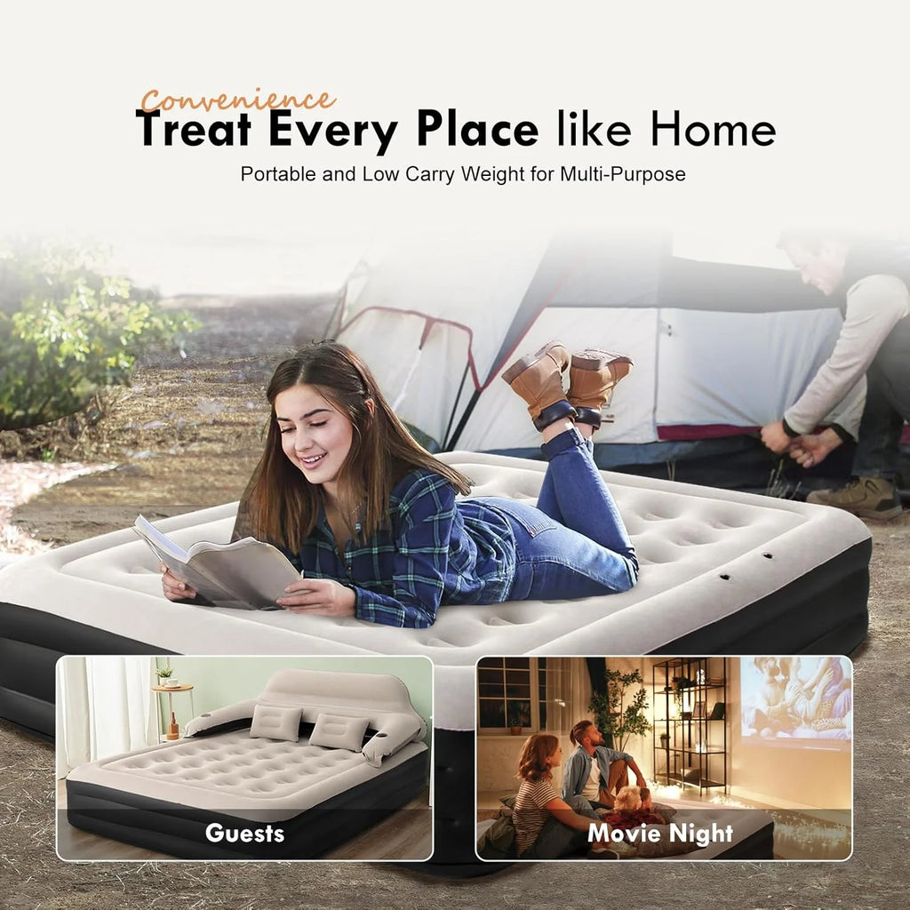 Twin Size Air Sofa Bed Mattress with Headboard and Pump,Blow Up Couch Inflatable Bed