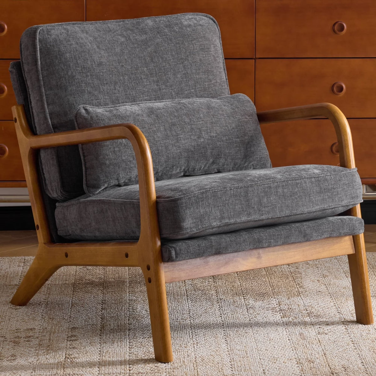Ktaxon Accent Chair Corduroy Upholstered Armchair, Reading Club Chair with Pillow and Solid Wood Frame for Living Room Bedroom Furniture Off White
