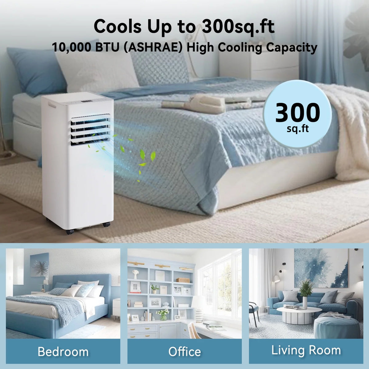 Bapipro 10,000 BTU Smart Portable AC - WiFi/Remote, 4-in-1 for 300 Sq.Ft, 24H Timer, Window Kit, 55dB, ETL Certified