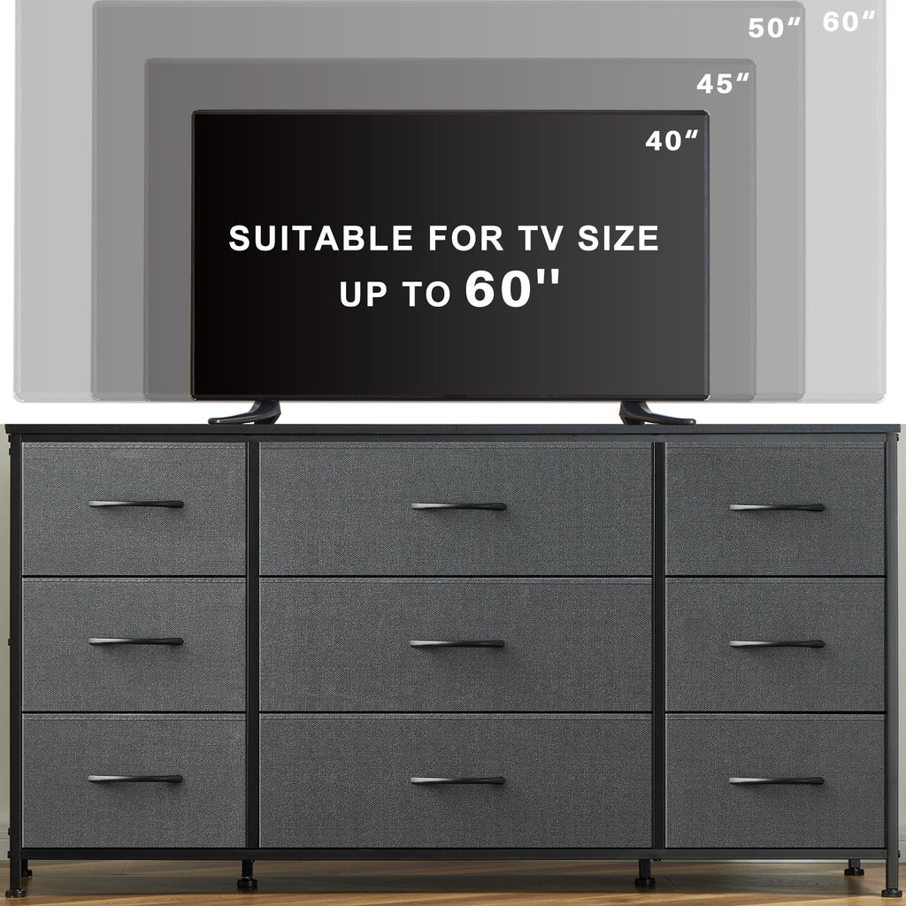 Wide Dresser TV Stand with 9 Drawers Dresser for Bedroom Chests of Drawers for Living Room, Black