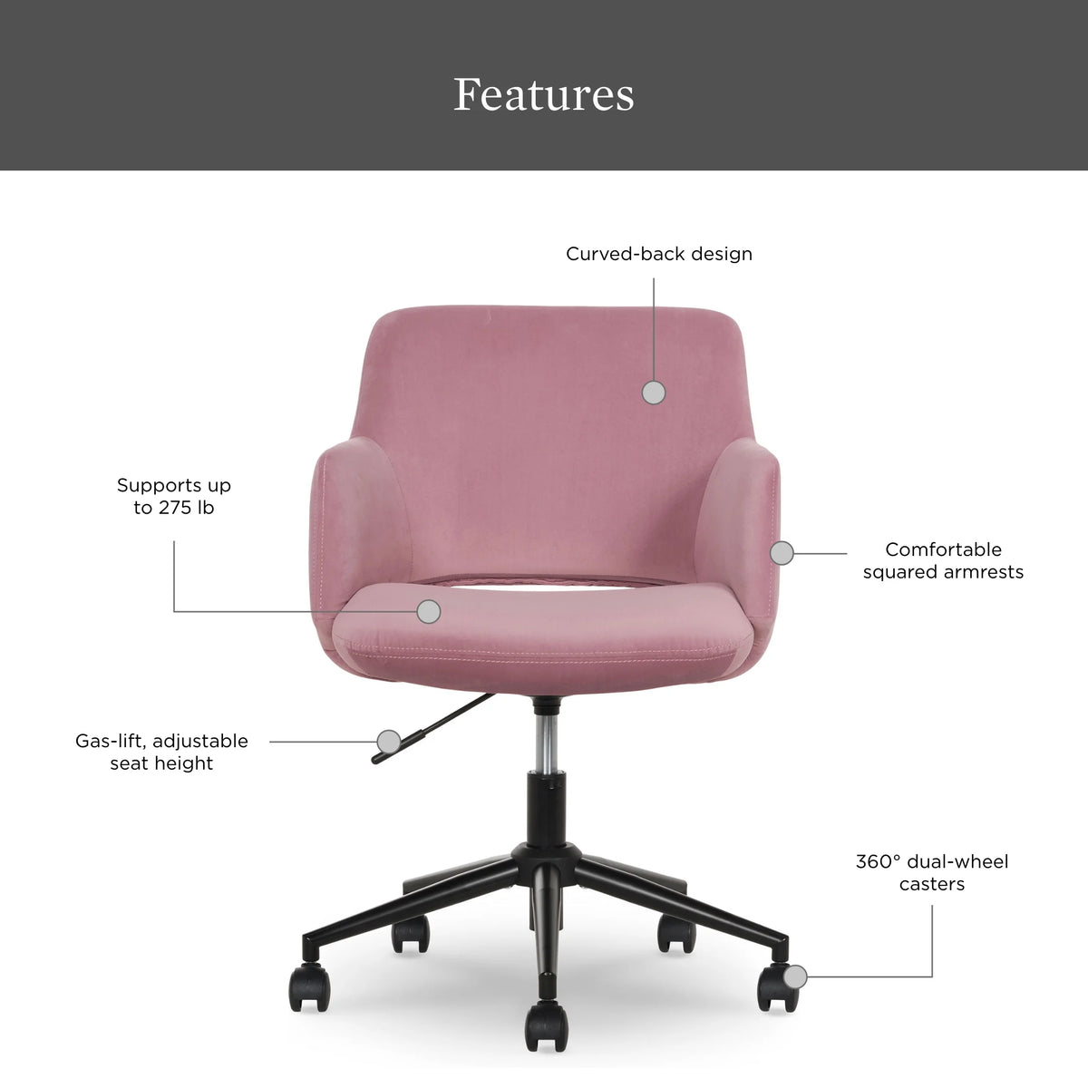 Better Homes & Gardens Lillian Office Chair, Rose