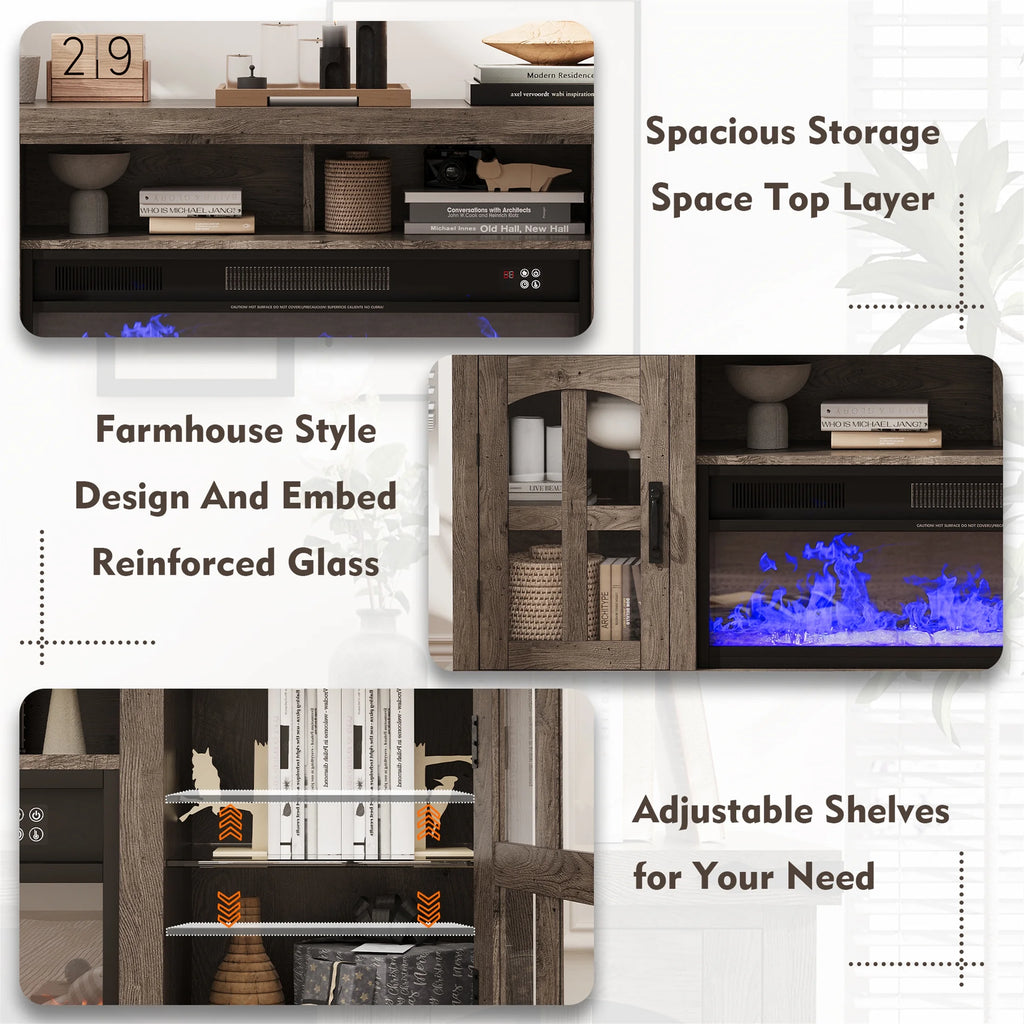 Planntonneo Mid-Century Modern Fluted TV Stand Wooden Media Console Entertainment Center for Living Room, Walnut Color