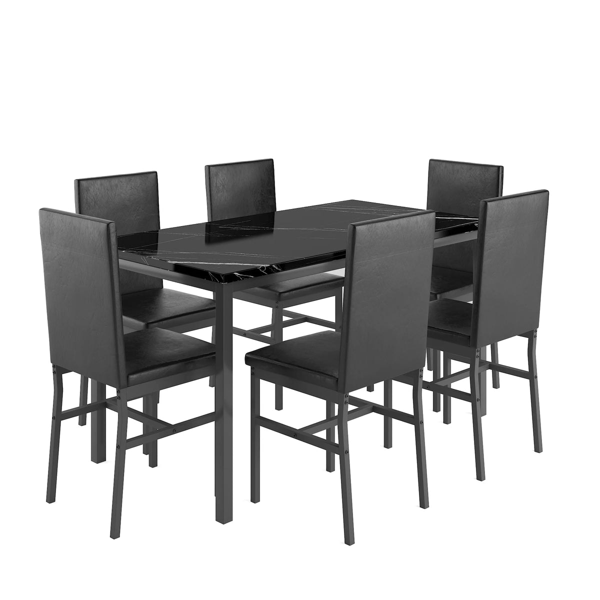 Dining Table with 6 High-back Upholstered Chairs, Modern Dinette Set, Dining Table and Chairs Set for 6 Persons, Small Home Kitchen Dining Table Set, Ideal for Apartment Breakfast Nook Bar, B1470