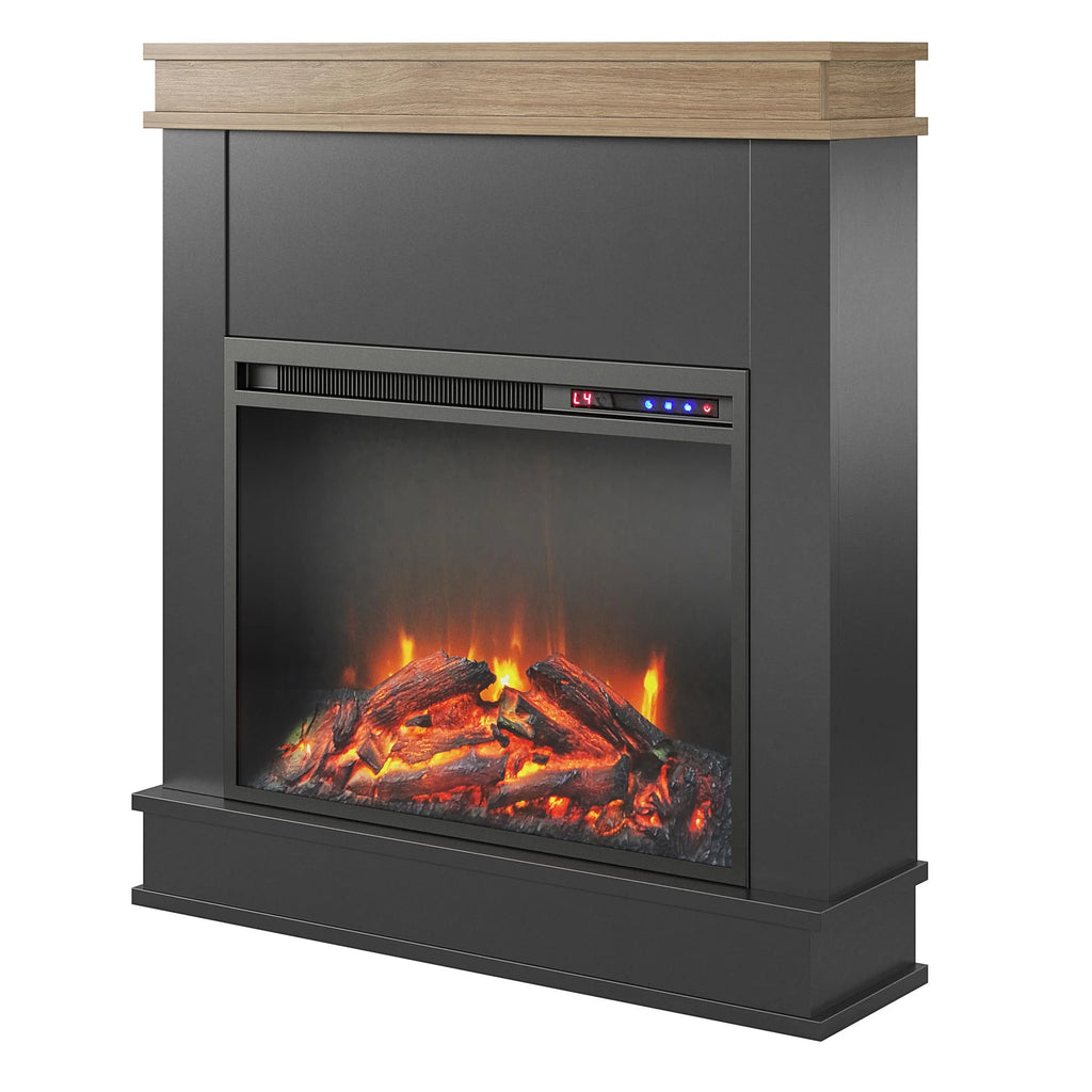 Mateo Electric Fireplace with Mantel and Touchscreen Display, Ivory Oak with Rustic Mantel