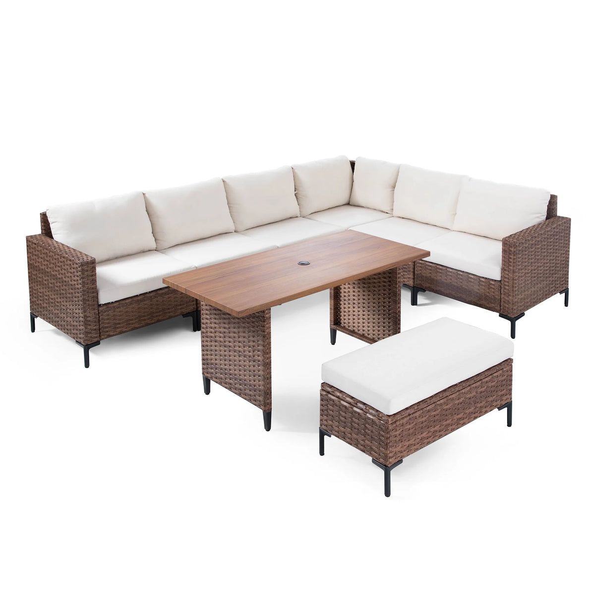 LAUSAINT HOME 8-Piece Patio Furniture Set, Outdoor Wicker Conversation Set with Adjustable Backrest & Storage Ottoman, Beige Cushions