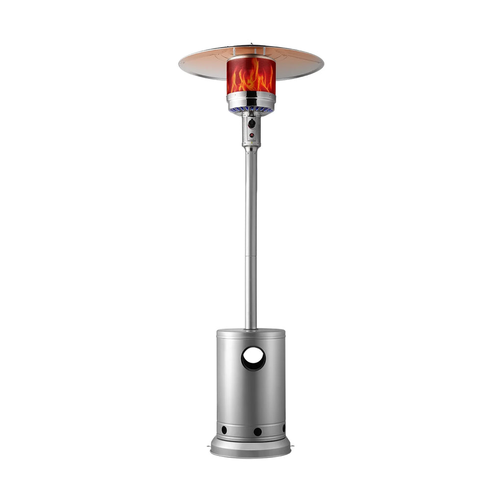 KFFKFF Outdoor Patio Heater, 50000BTU Propane Powered, Elegant Hammered Finish with Circular Table Feature, Durable Metal Burner & Portable Wheels, Ideal for Garden, Patio, Party, Backyard