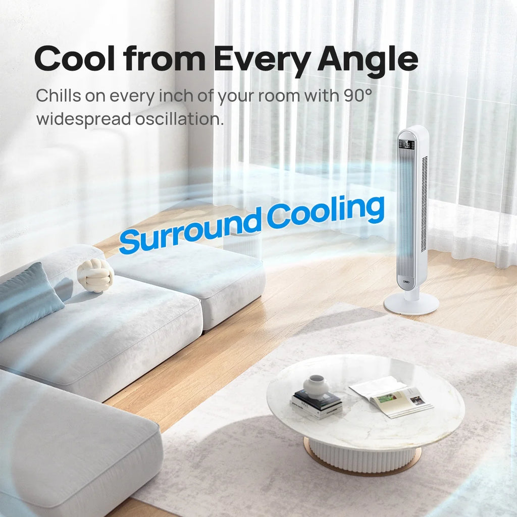 Dreo Tower Fan for Home, 42" Standing Fan with Remote, 90 Oscillating Fan for Indoors, 34dB Quiet Bedroom Fans, 6 Speeds, 4 Modes, 12H Timer, Bladeless Fan with LED Display, 26 ft/s High Velocity