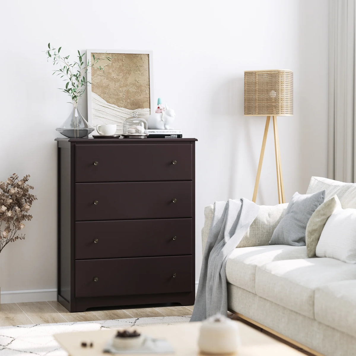Homfa Dresser Chest, Modern Chest Organizer with 4 Drawers for Bedroom, White Finish