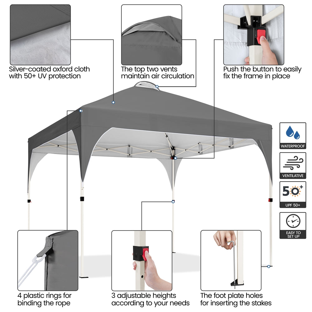 Topeakmart 8x8ft Pop Up Canopy Tent with Adjustable Height and Roller Bag, White