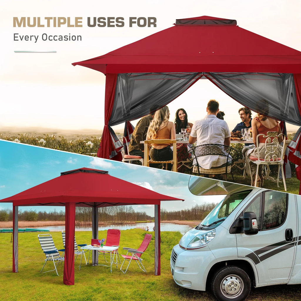 EAGLE PEAK 13' x 13' Pop-Up Gazebo Tent Instant w/Mosquito Netting，Outdoor Gazebo Canopy Easy Set-up Folding Shelter (Beige/Brown)