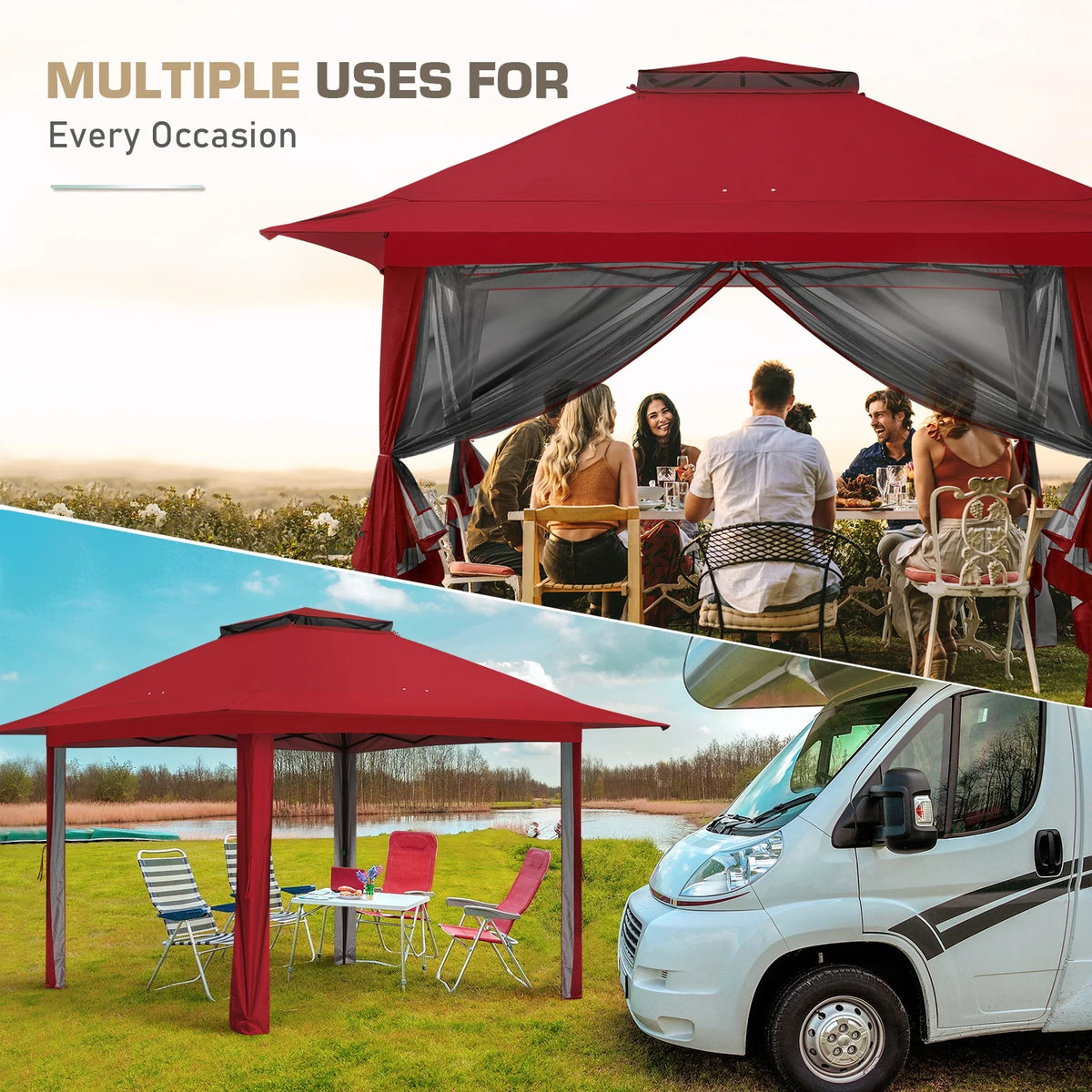 EAGLE PEAK 13' x 13' Pop-Up Gazebo Tent Instant w/Mosquito Netting，Outdoor Gazebo Canopy Easy Set-up Folding Shelter (Beige/Brown)