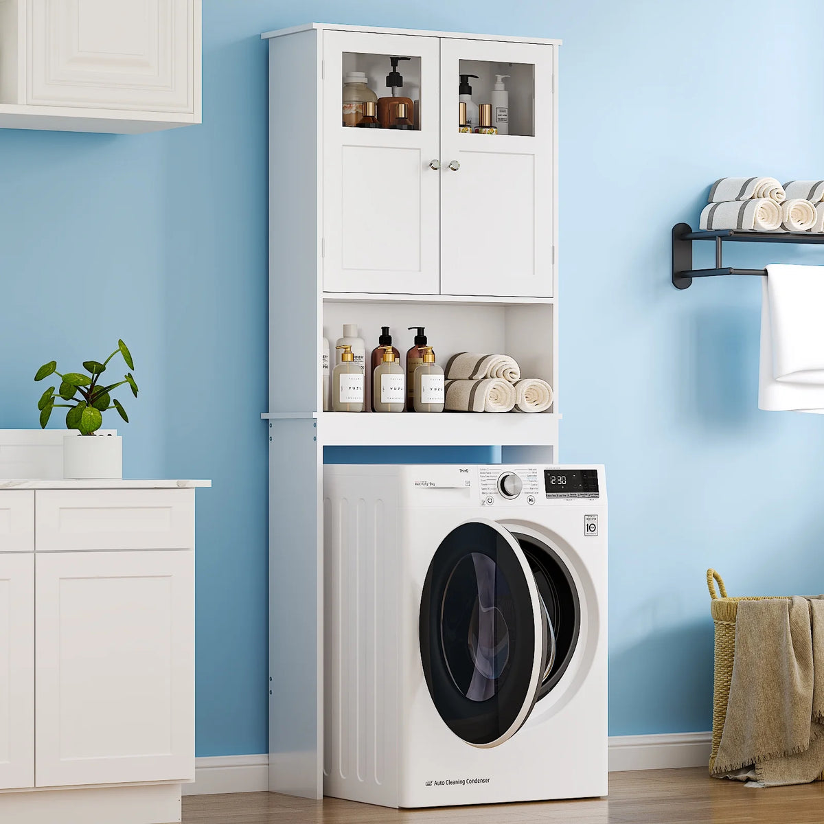 Ktaxon Over the Toilet Bathroom Storage Cabinet with 2 Doors & 3 Storage Shelves Space Saver, White