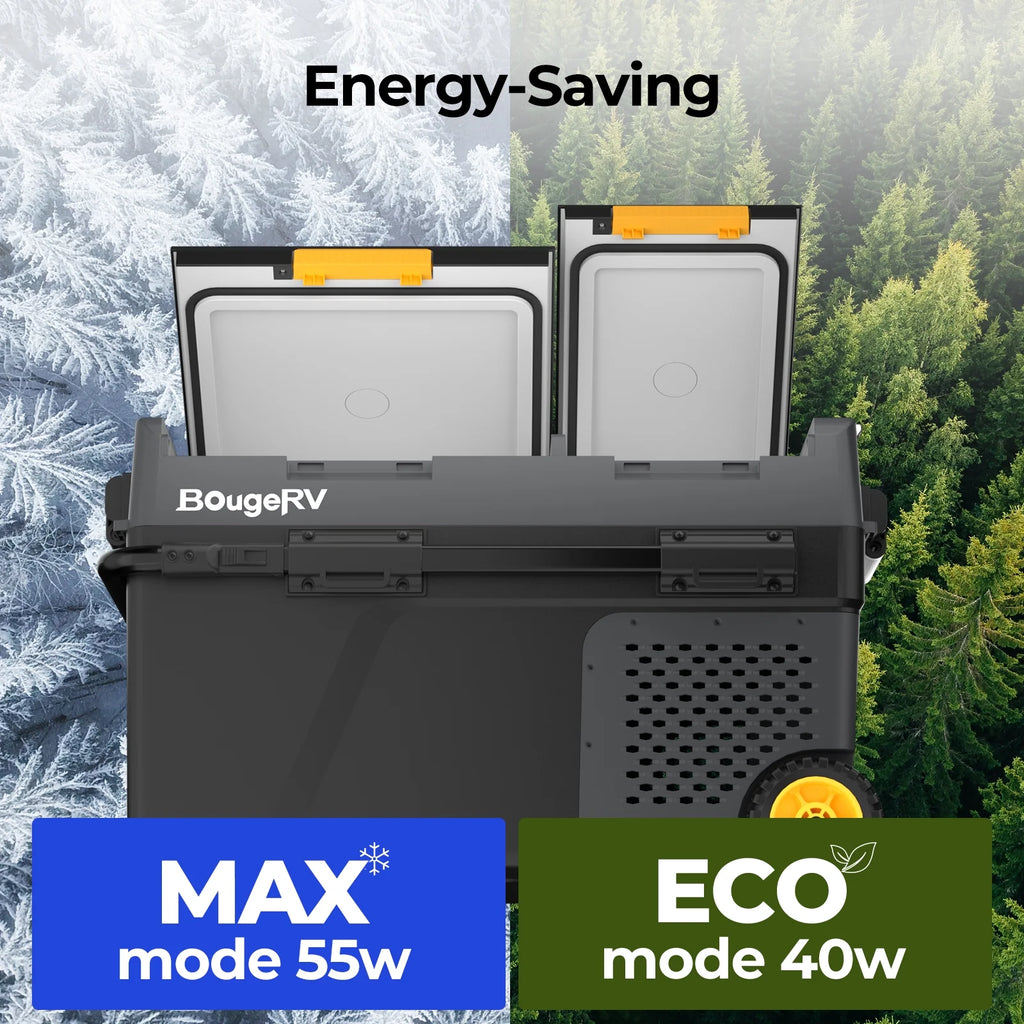 BougeRV Car Refrigerator 61QT Dual Zone, 12 Volt Portable Freezer Fridge with Wheels, APP Control Compressor Refrigerator 12V/24V DC for RV Truck Vehicle Boat Outdoor Travel Camping Trip Use