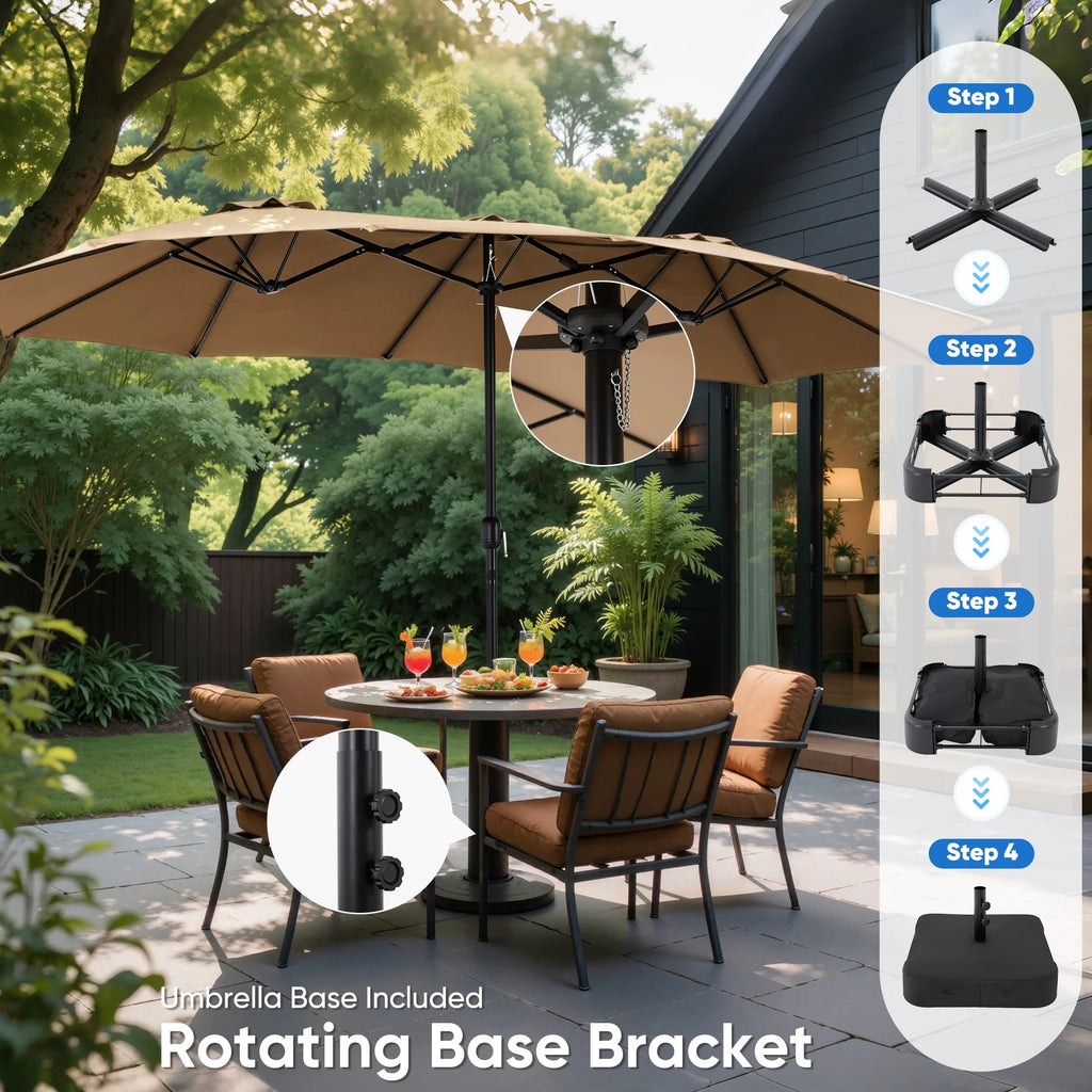 edx 15ft Patio Umbrellas (Base Included), Large Outdoor Double-Sided Rectangle Market Umbrella with Stand for Poolside, Lawn, and Backyard, Navy Blue