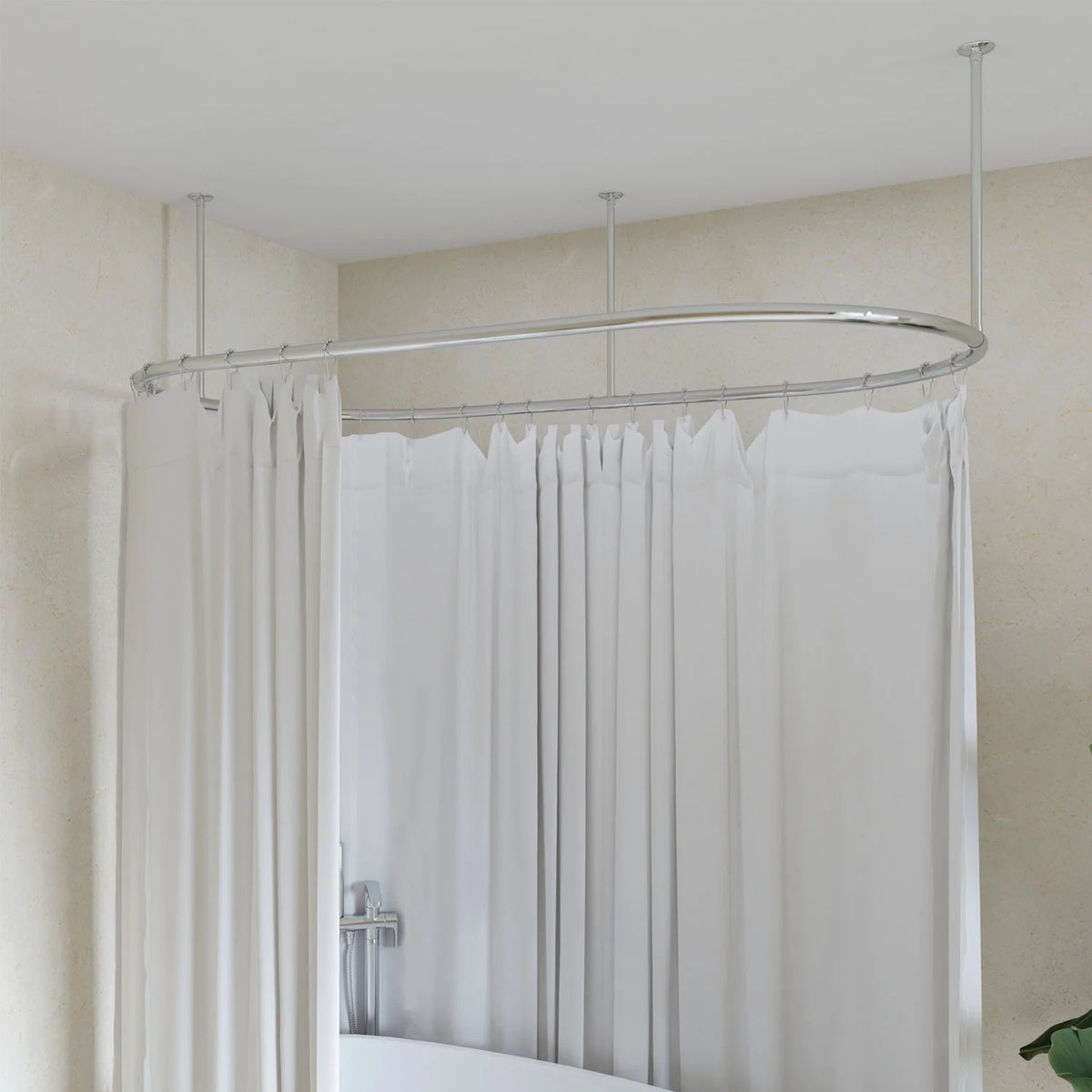 Naiture Stainless Steel Oval Shower Curtain Rod with Ceiling Support for Clawfoot Tub in 48" L X 30" W, Brushed Nickel Finish