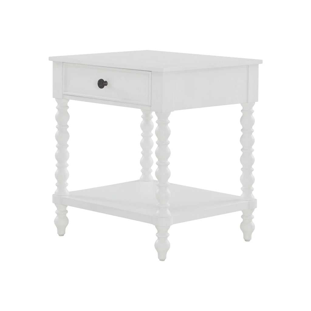Pioneer Woman Harper Spindle Nightstand with USB Charging Ports, Adults and Teens, White Finish